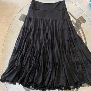 Anne Klein New York - Size 10, 1990's Vintage 100% Silk Black Tiered Maxi Skirt